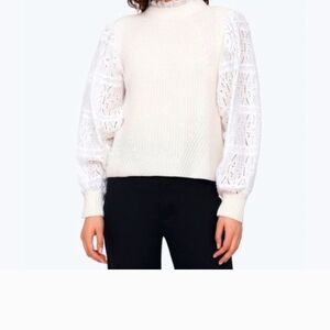 Sea New York Cream Sweater with White Lace Sleeves